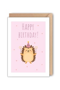 Kartka urodzinowa Happy Birthday z uroczym jeżykiem
