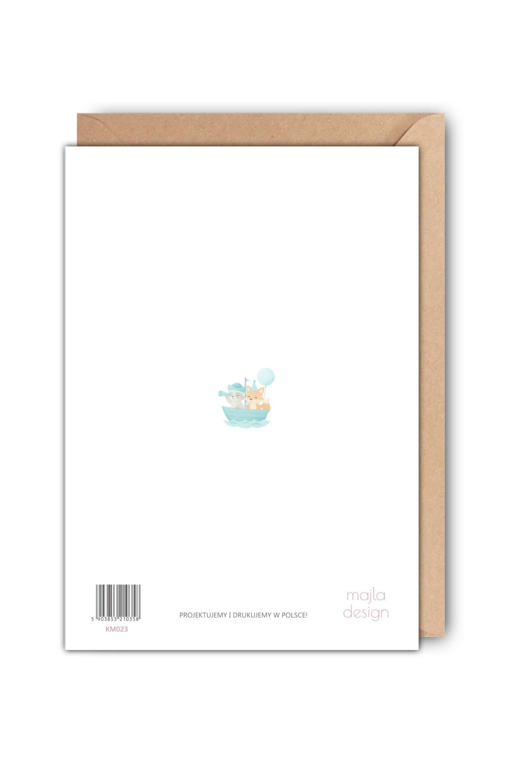Tył kartki urodzinowej Twoje urodzinki z lisem i szopem