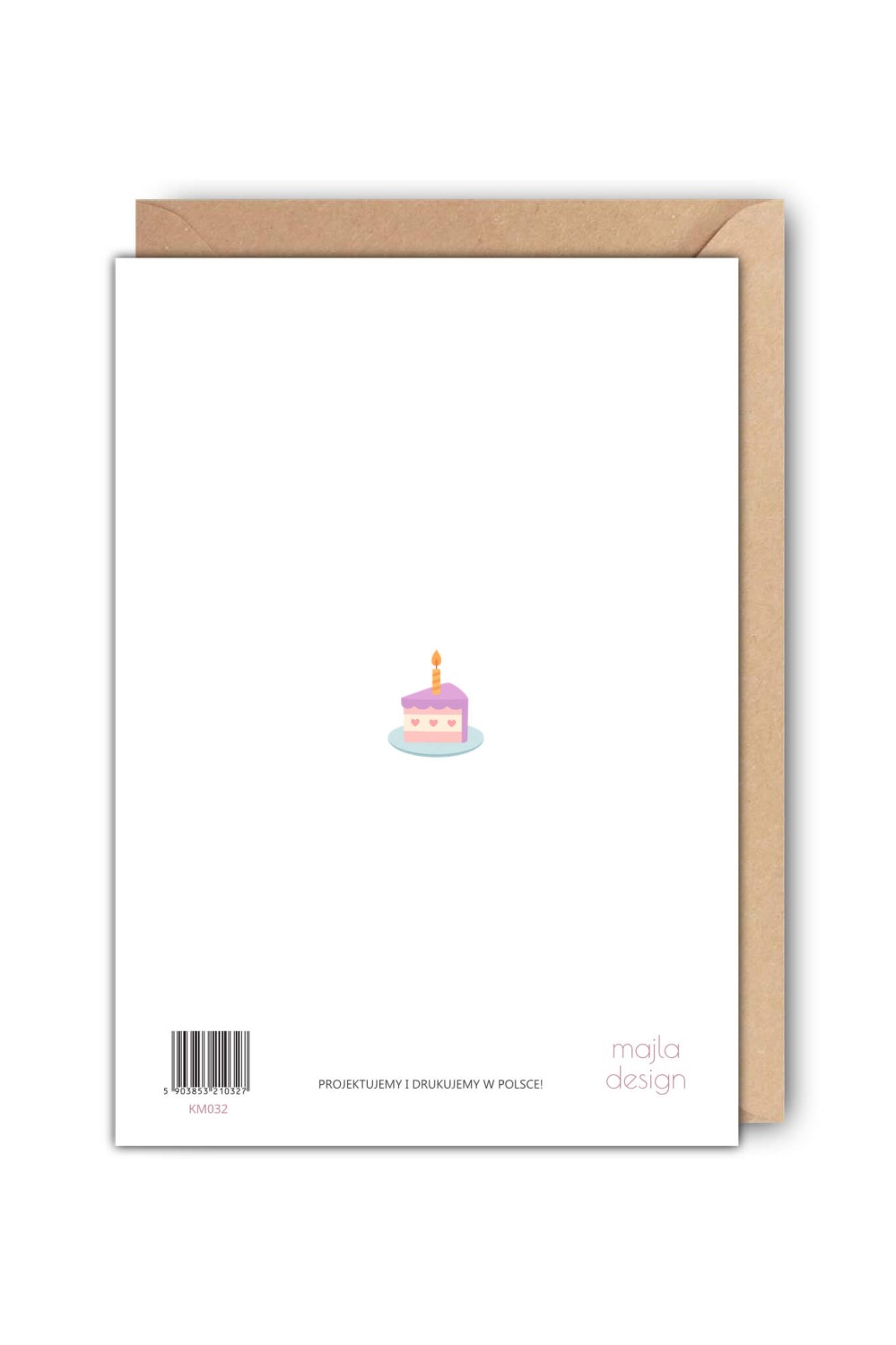 Tył kartki urodzinowej Happy Birthday z tortem