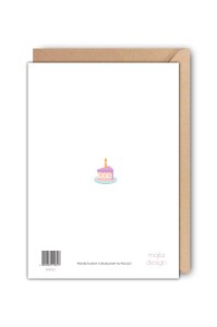 Tył kartki urodzinowej Happy Birthday z tortem